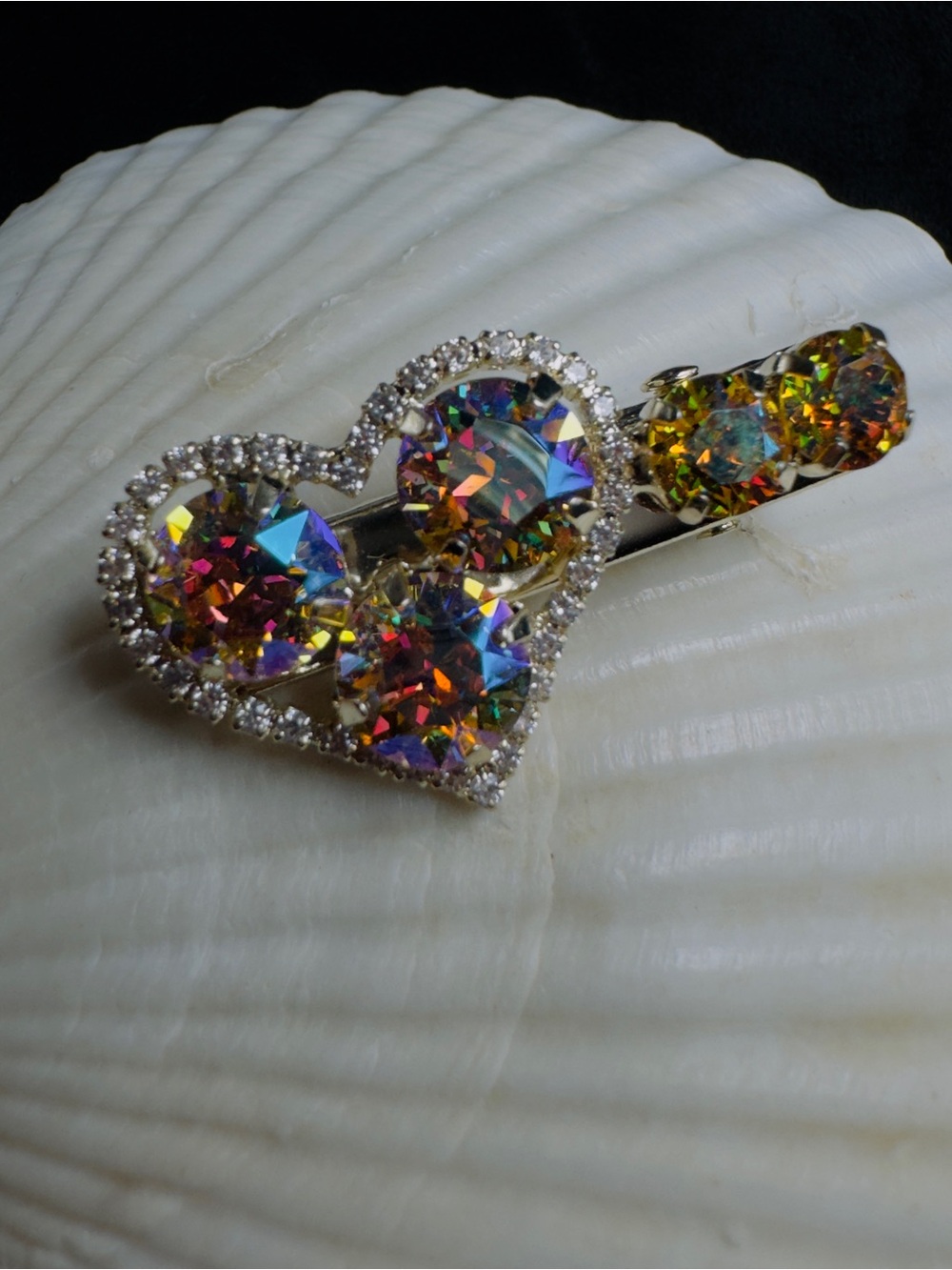 Crystal Heart Hair Clip with Iridescent Stones Swarovski element crystal